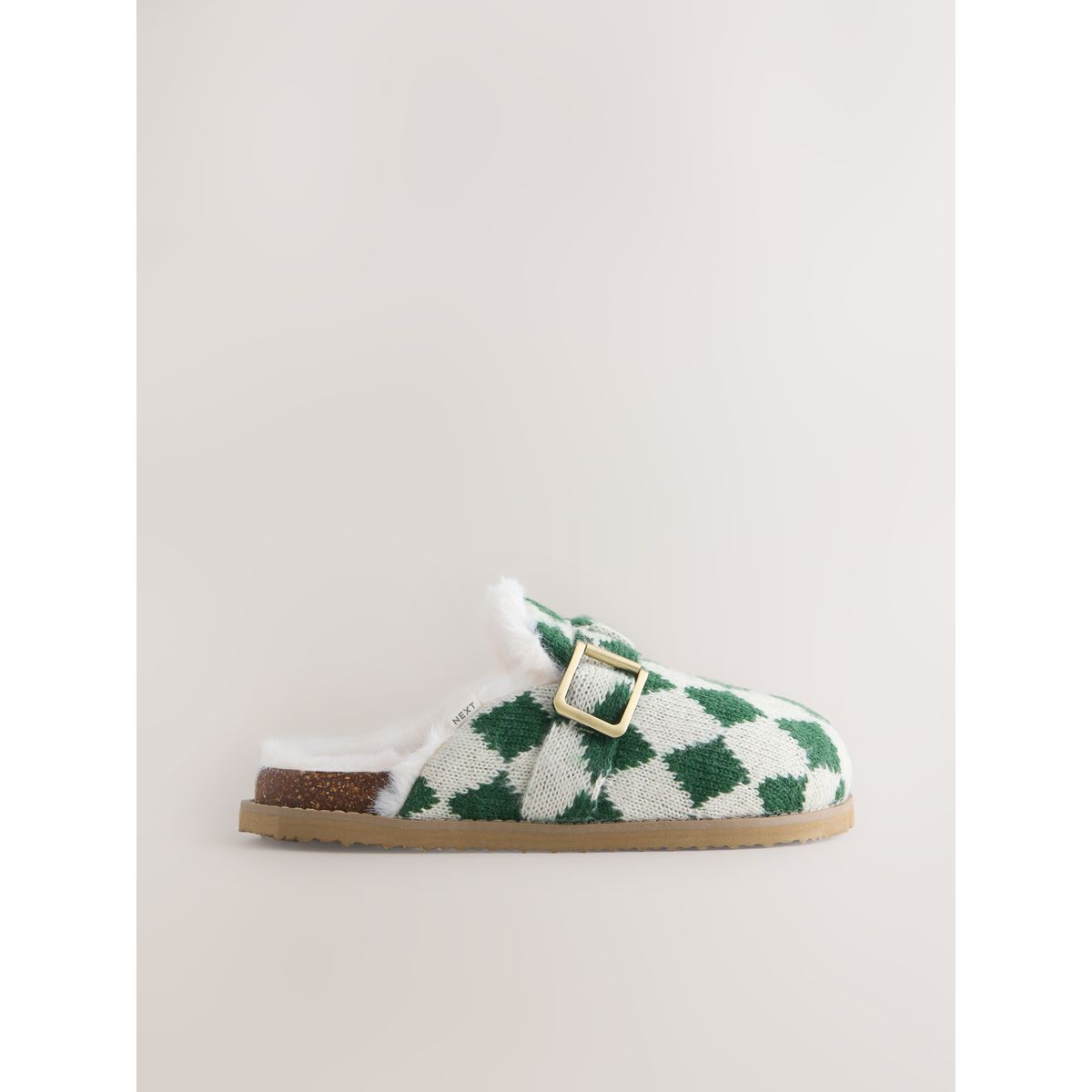 Chaussons à boucle et assise moulée argyle vert, NEXT