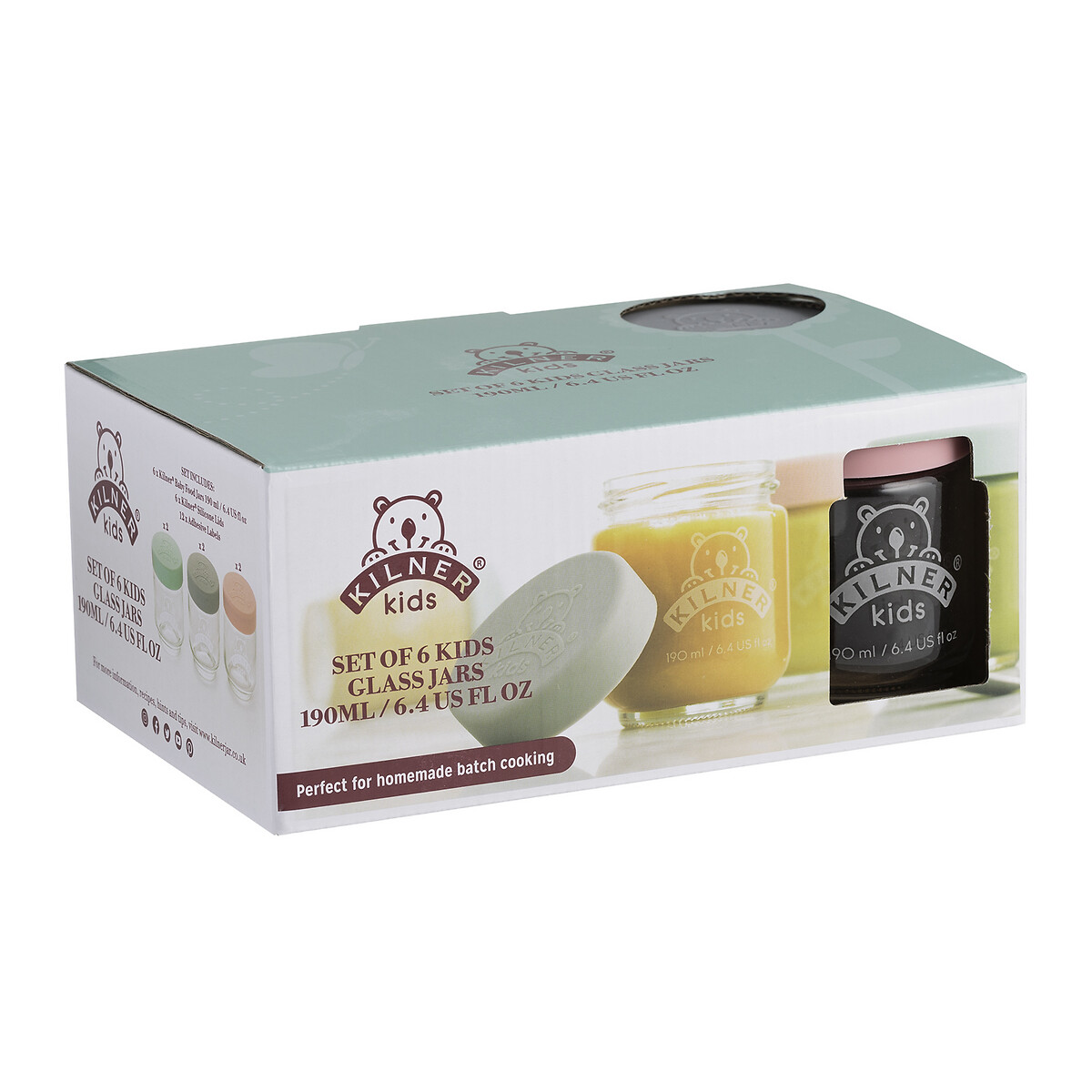 Set of 6 190ml Kids Jars with Silicon Lids glass, KILNER