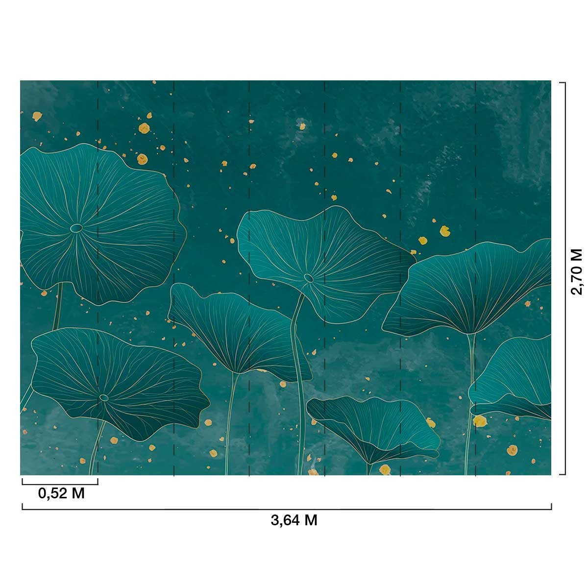 Papier peint lotus et feuillage vert profond touches dorées autres, HEXOA