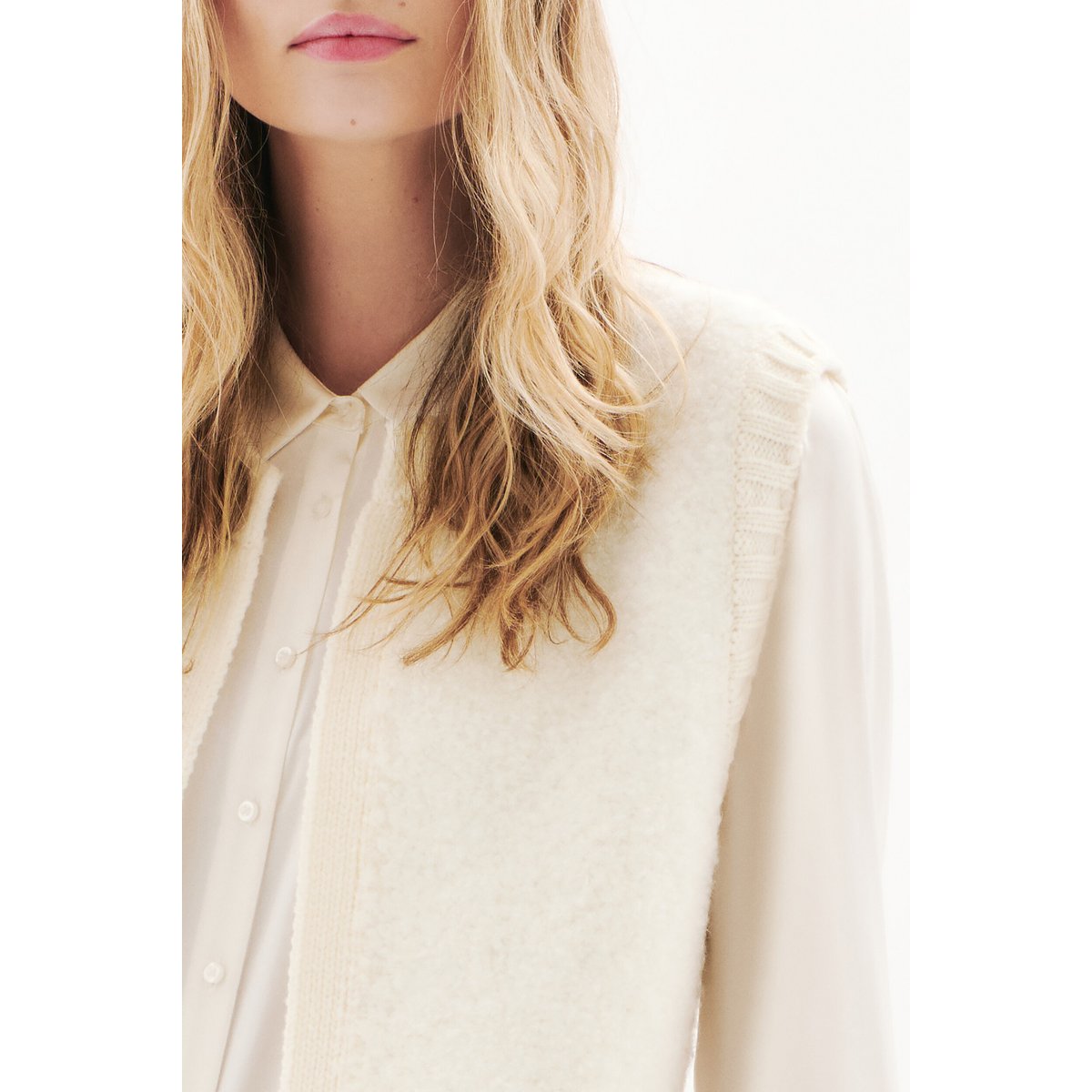 Gilet droit court alpaga DINO ecru, CAROLL