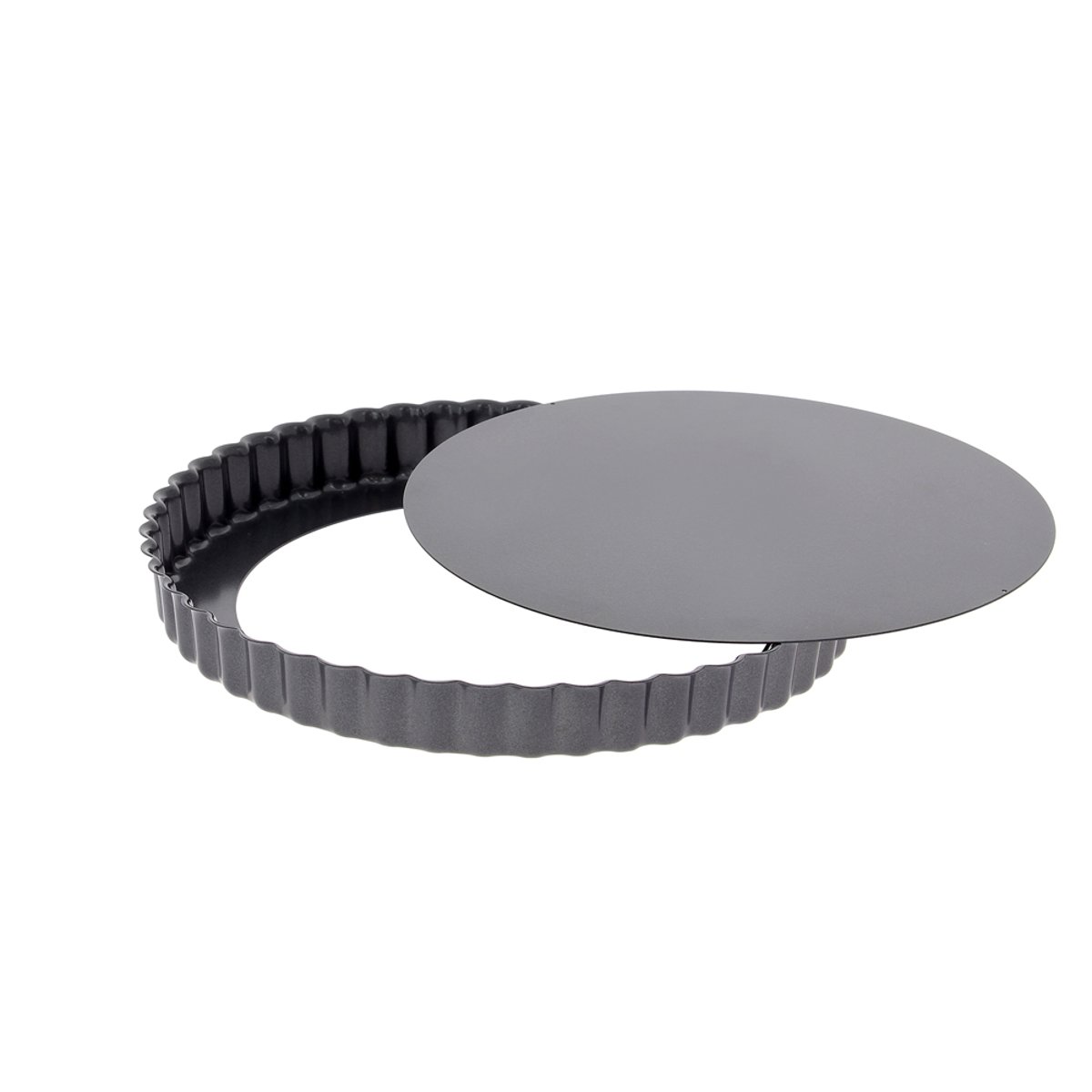 Moule à tarte 20 cm en acier antiadhésif avec fond démontable gris, DE BUYER