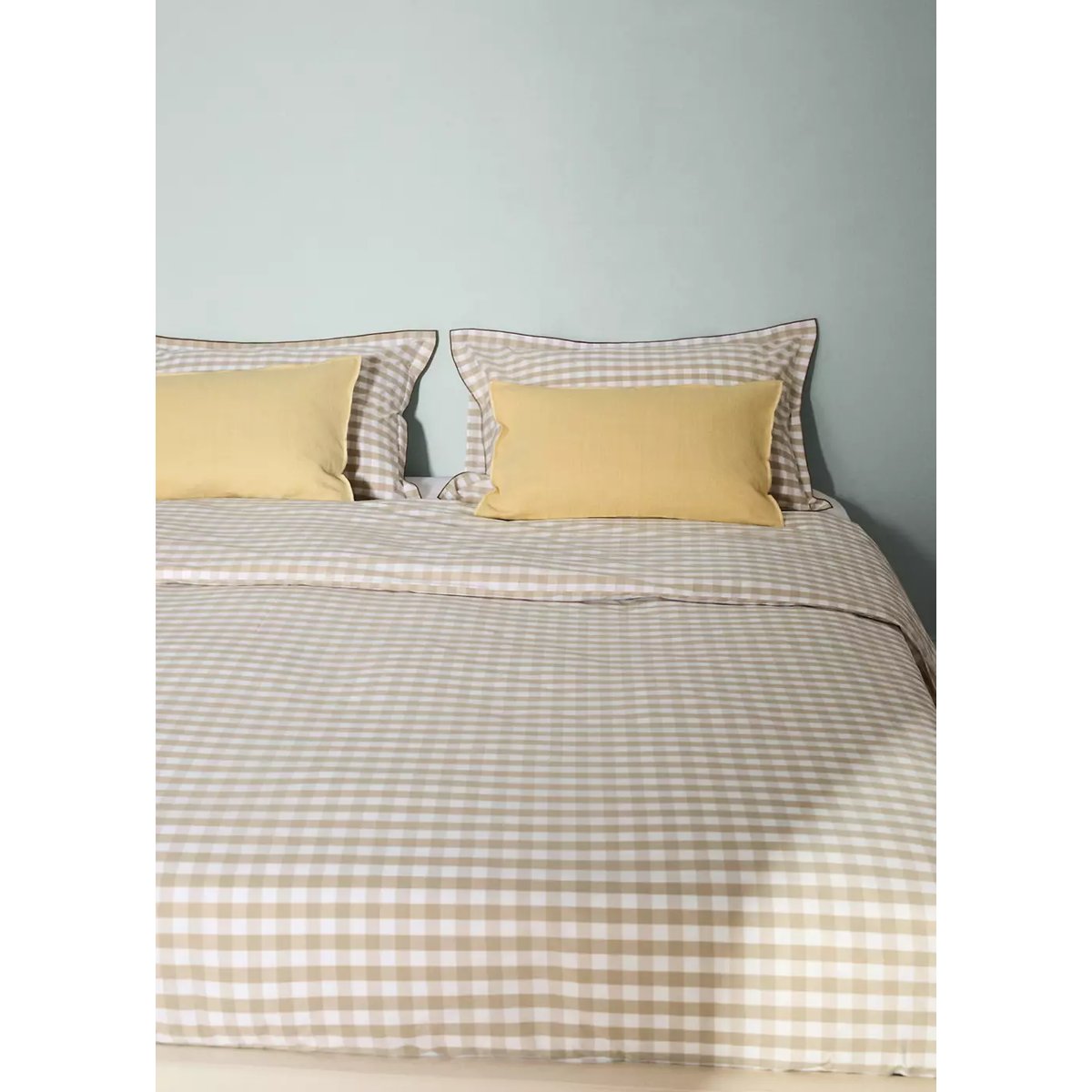 Housse de couette percale de coton carreaux vichy Lit 180/200 cm tabac, MANGO HOME