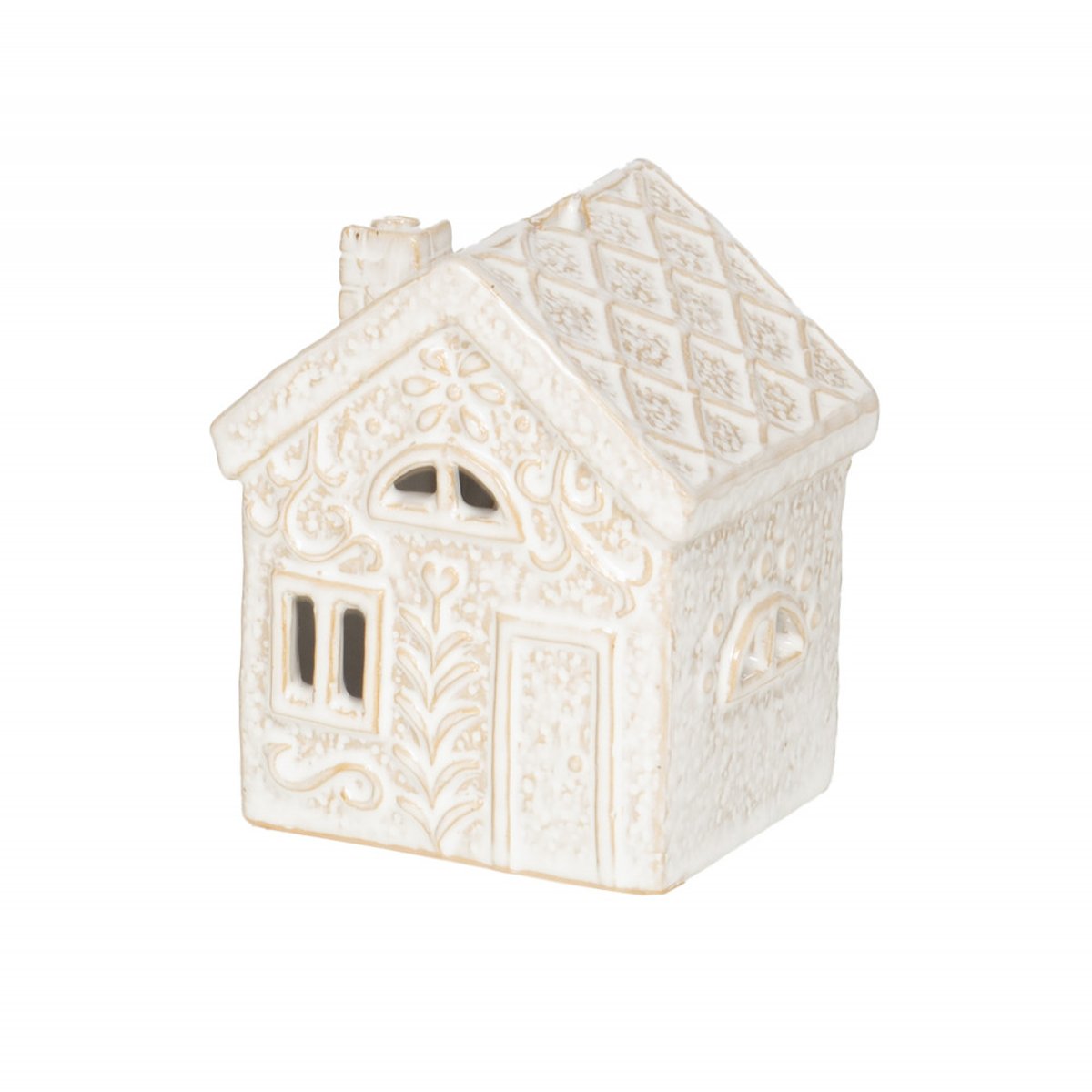Photophore maison H7,7 cm en céramique blanc, AMADEUS