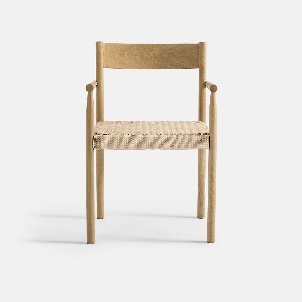 Silla de comedor de roble y chapa con efecto madera blanqueada y cuerda trenzada, TAGA natural, LA REDOUTE INTERIEURS