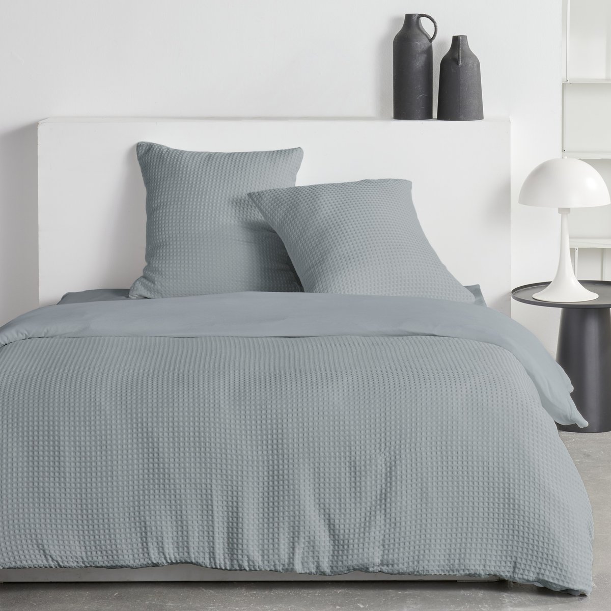 Parure de lit nid d'abeille uni ESSENTIAL gris, TODAY