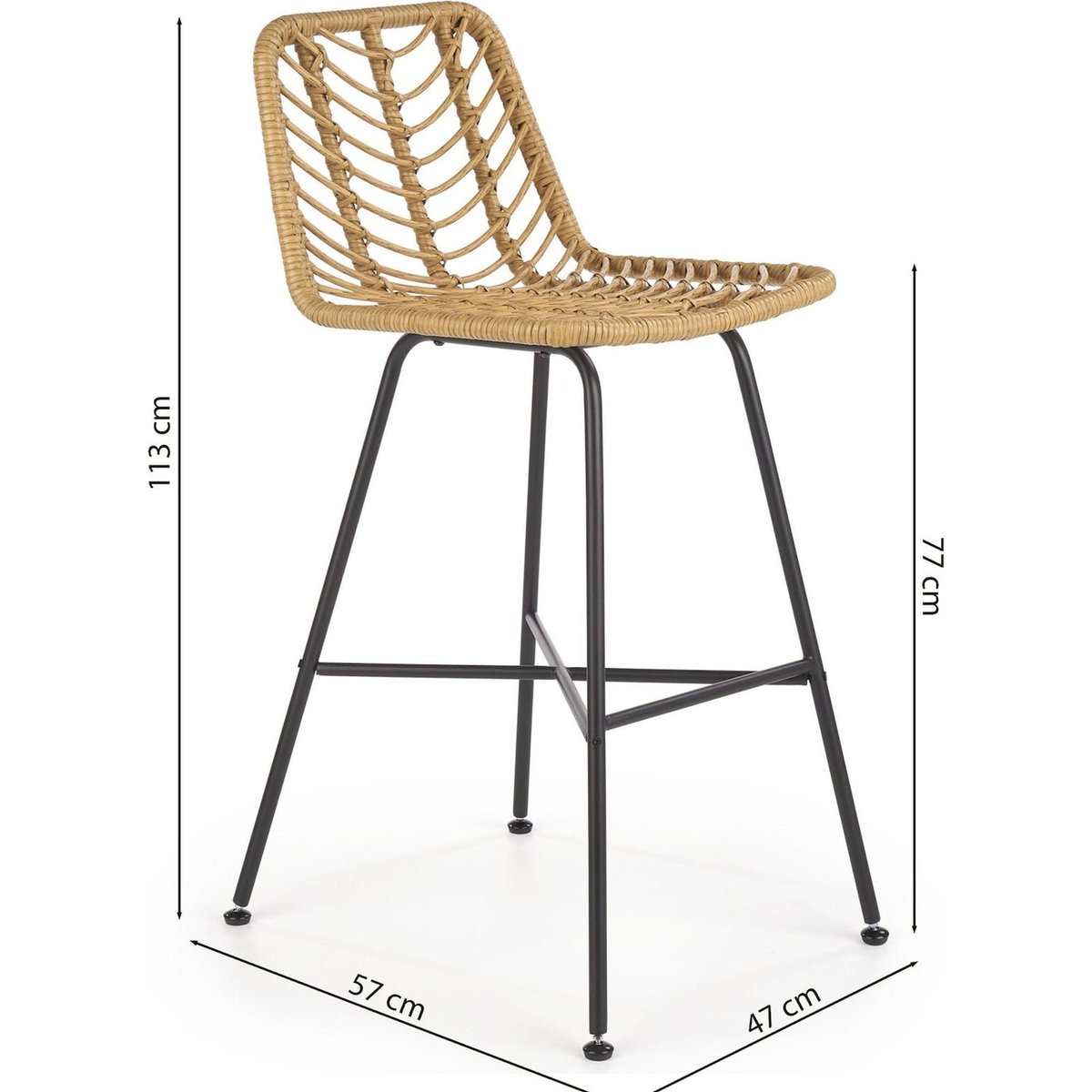 Tabouret de bar en rotin tressé SHEQEL naturel et noir, RECOLLECTION