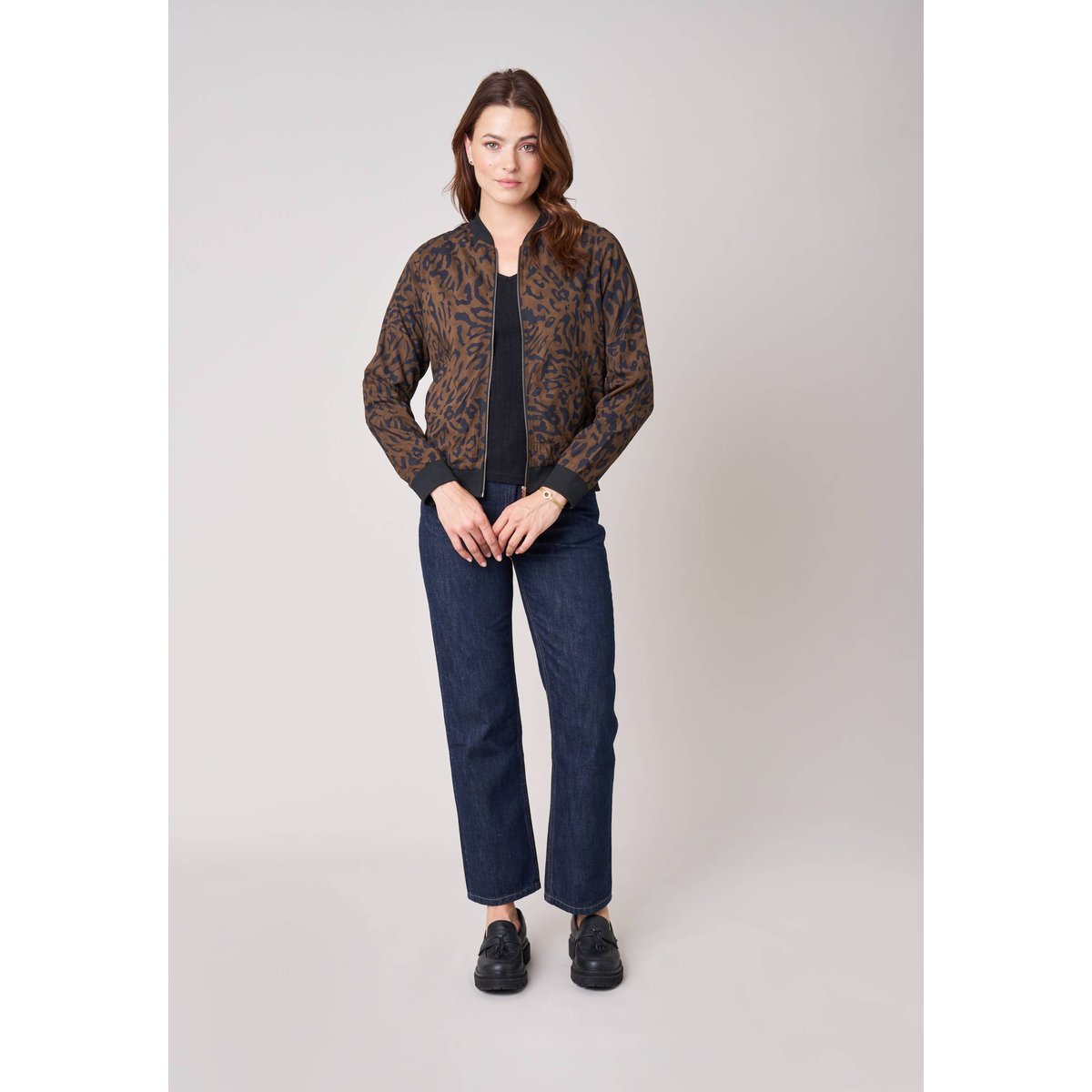 Veste bomber femme imprimé léopard MASHA brown, DEELUXE
