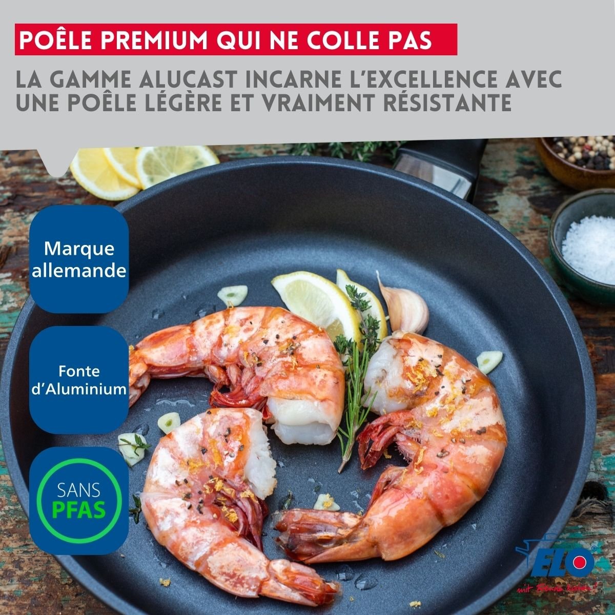Poêle à frire 20 cm sans PFAS ALUCAST noir, ELO