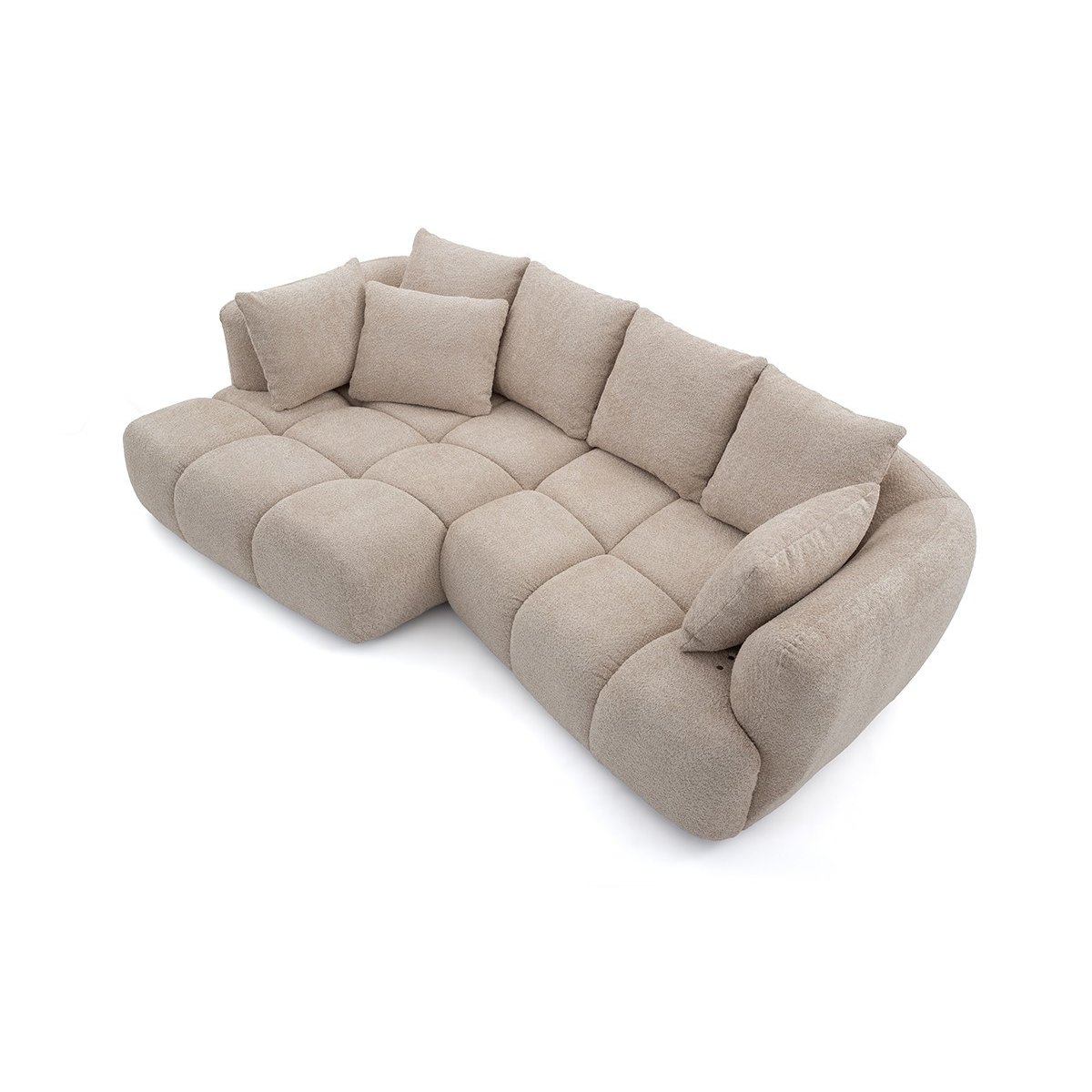 Canapé d'angle convertible 3 places en tissu bouclette, AUDE beige, BOBOCHIC