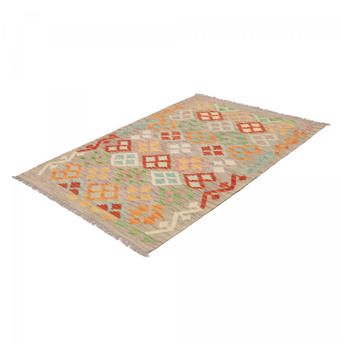 Tapis kilim géométrique, tissé plat en laine, KILIM 22 multicolore, orange, vert, UN AMOUR DE TAPIS