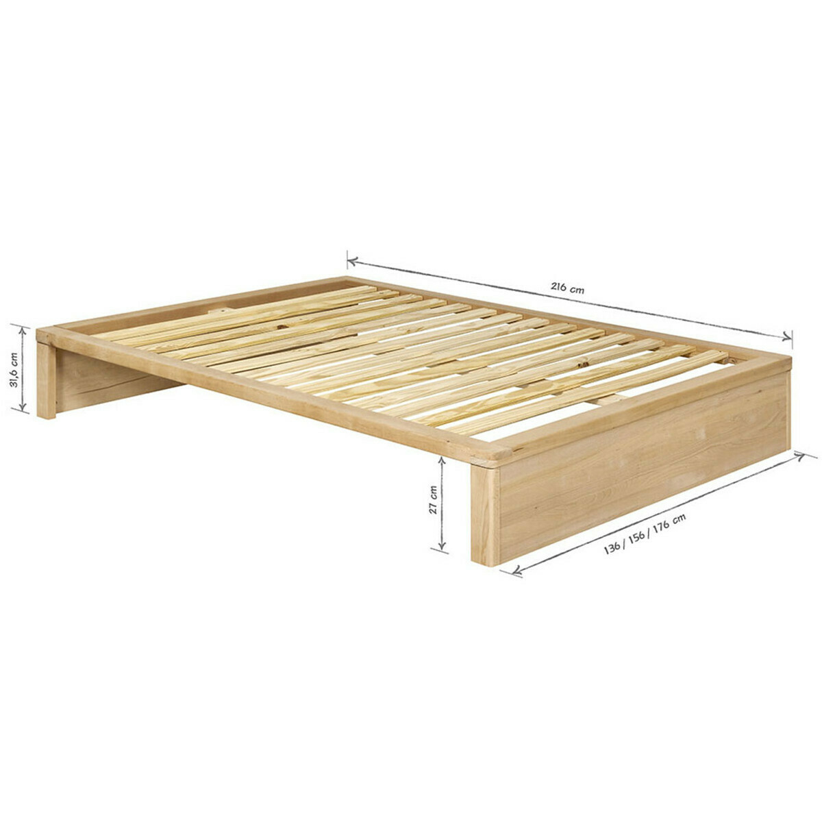 Pack lit avec 2 tiroirs Bois massif GASTON hêtre, AKITEN RETAIL