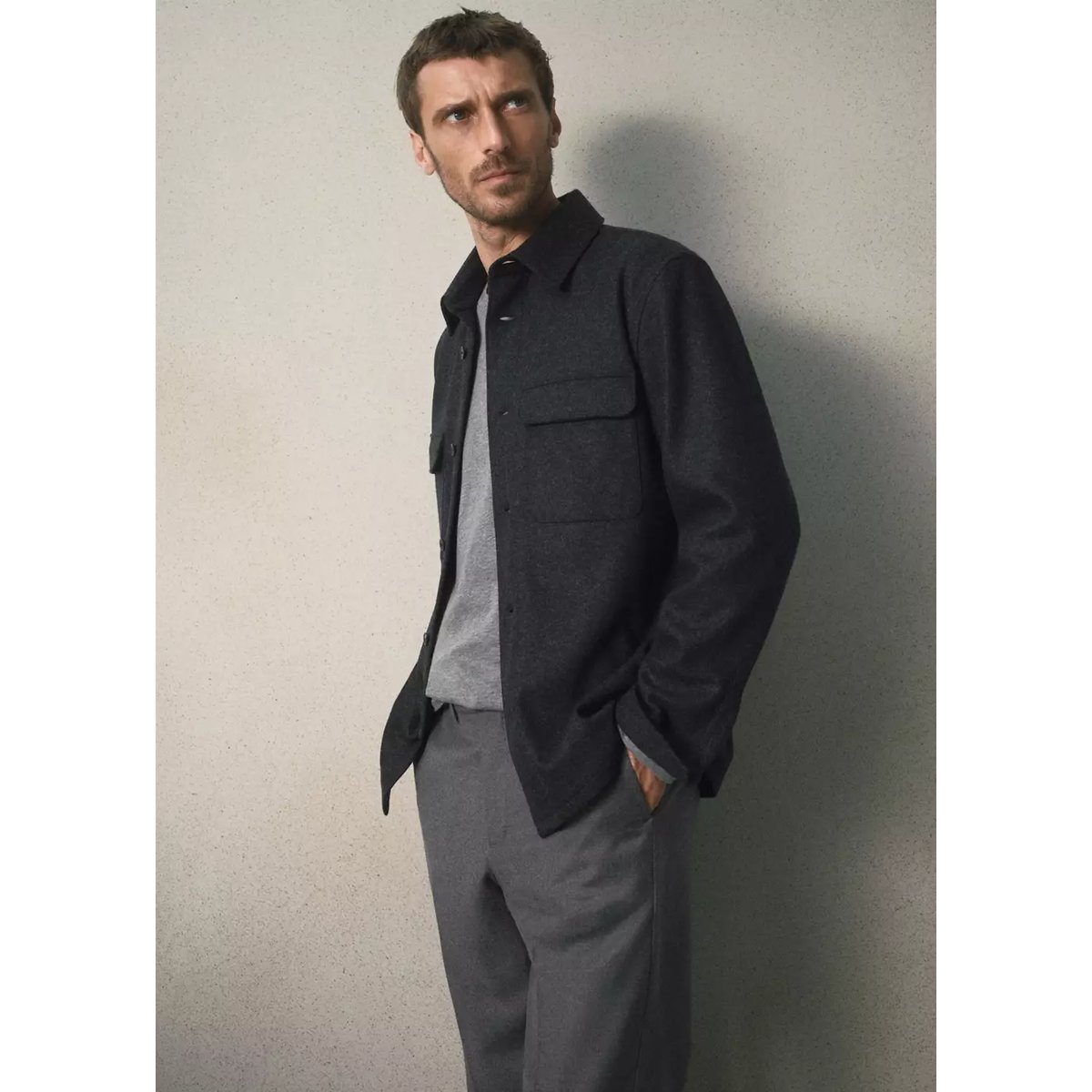 Surchemise en mélange de laine, poches, coupe regular fit gris, MANGO MAN