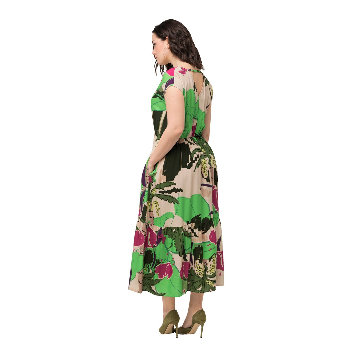 Robe maxi à motif palmiers, sans manches persil, ULLA POPKEN