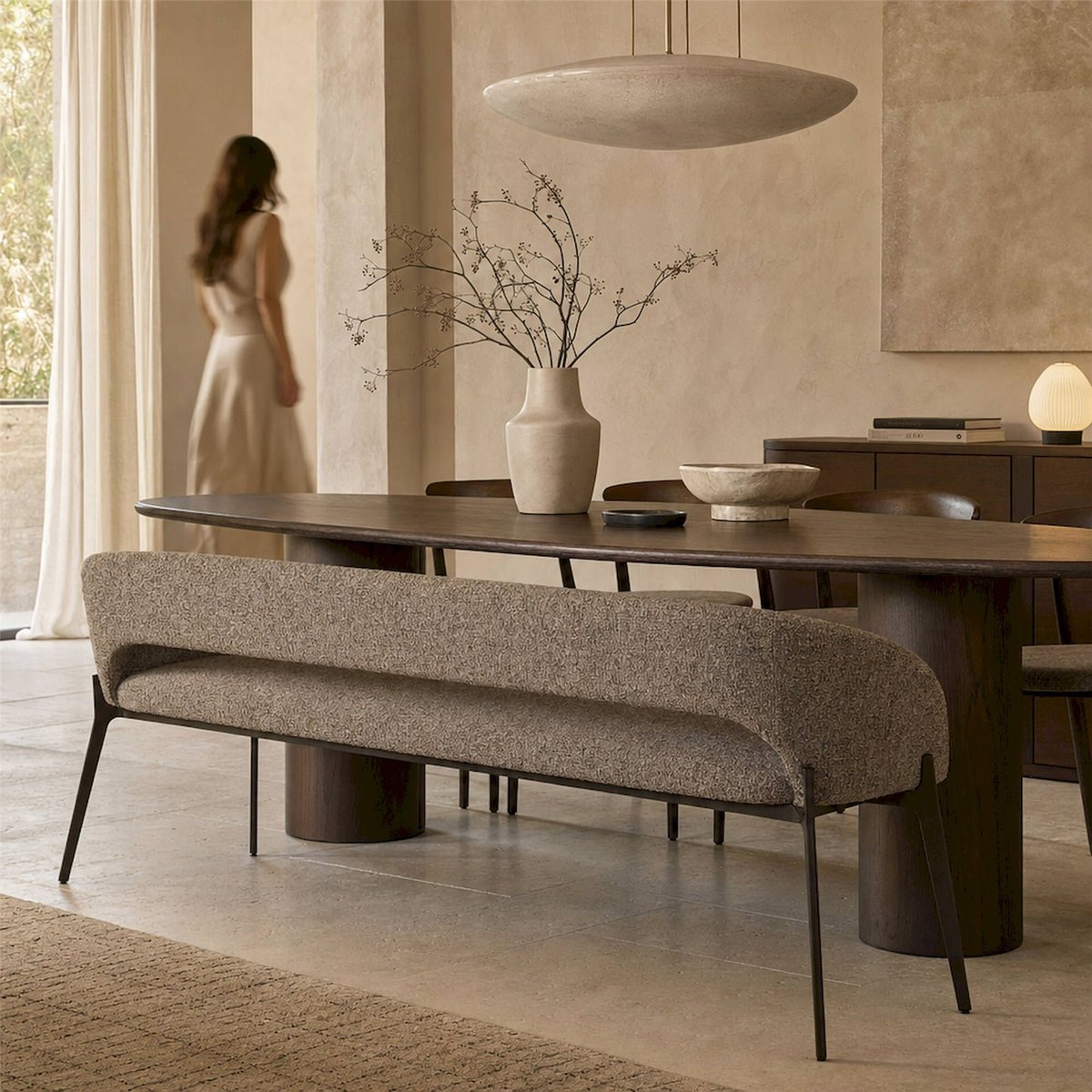 Banquette de repas en tweed tweed marron et bronze, RECOLLECTION