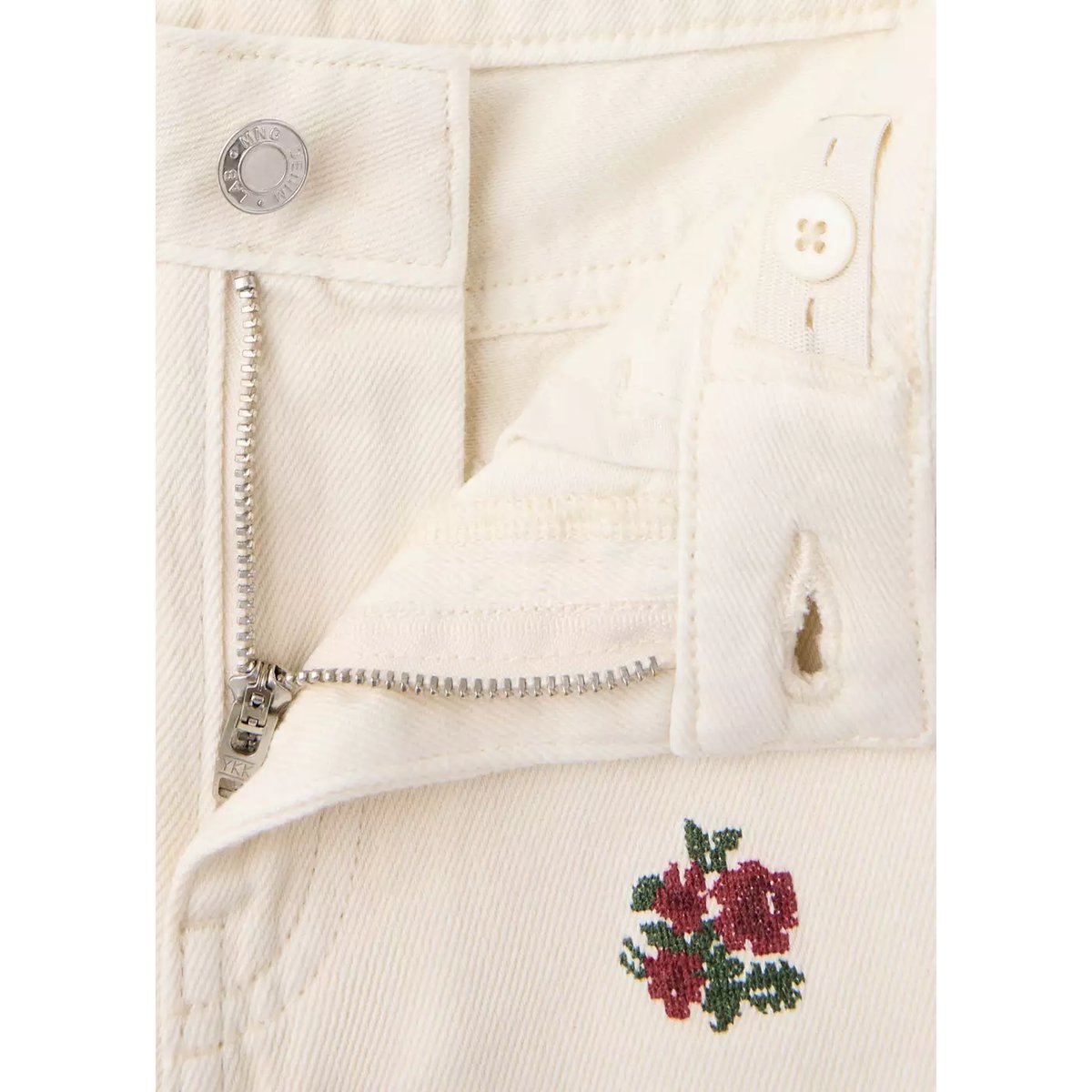 Jean large avec broderie à fleurs écru, MANGO KIDS