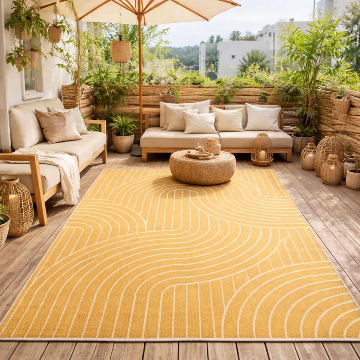 Tapis extérieur, kilim reversible LYN2 U REVERSIBLE jaune, écru, UN AMOUR DE TAPIS
