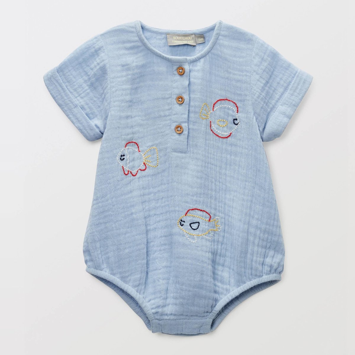 Barboteuse brodée manches courtes en coton BIO GOTS angelot, BOUT'CHOU