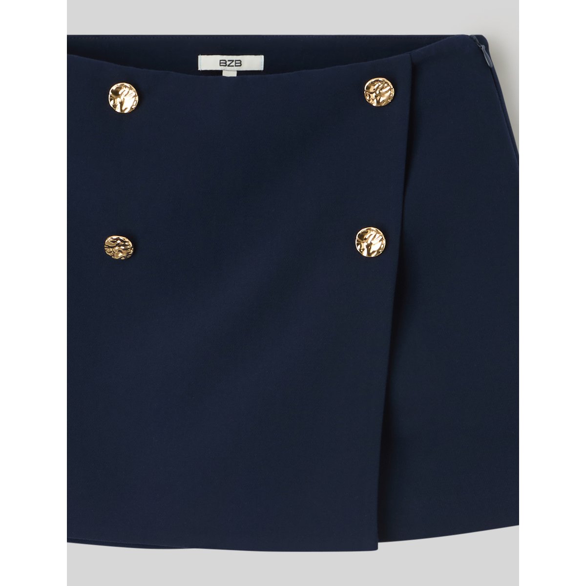 Jupe short boutons dorés bleu foncé, BZB