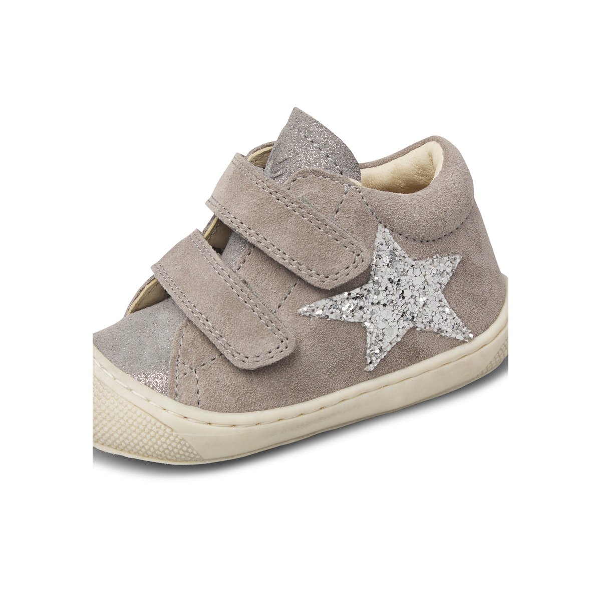 Chaussures premiers pas en cuir et suède KOLDE VL gris-argent, NATURINO
