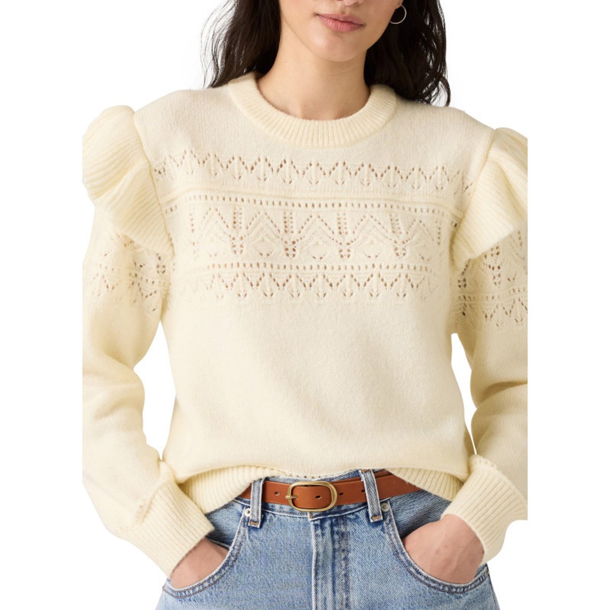 Pull FEMME Levi's® avec manches longues et col rond écru maille ajourée écru, LEVI'S