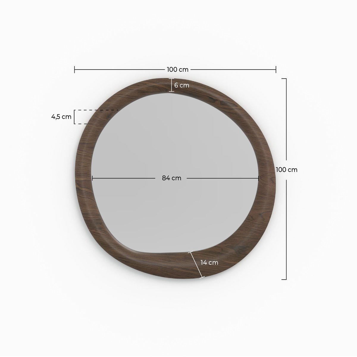 Miroir rond en placage noyer, D100 cm - YOKO marron foncé, MAISON PAVANE