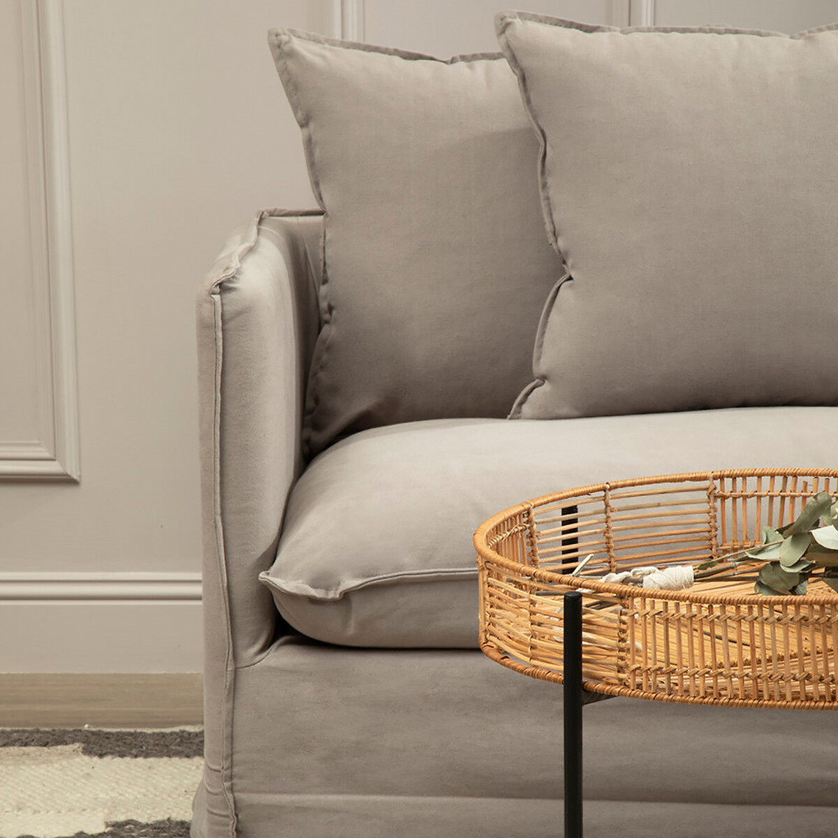 Linen Scatterback 3 Seater Sofa with Envelope Finishing grey, SO'HOME