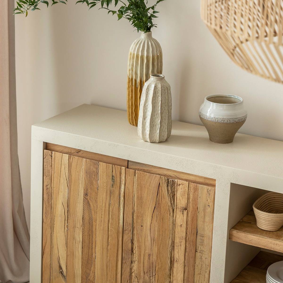 Buffet en bois effet béton DALVA bois clair, MADE IN MEUBLES