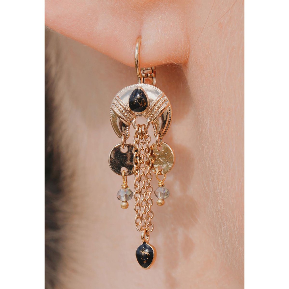 Boucles d'oreilles pendantes avec chaînes KARALA noir, HIPANEMA