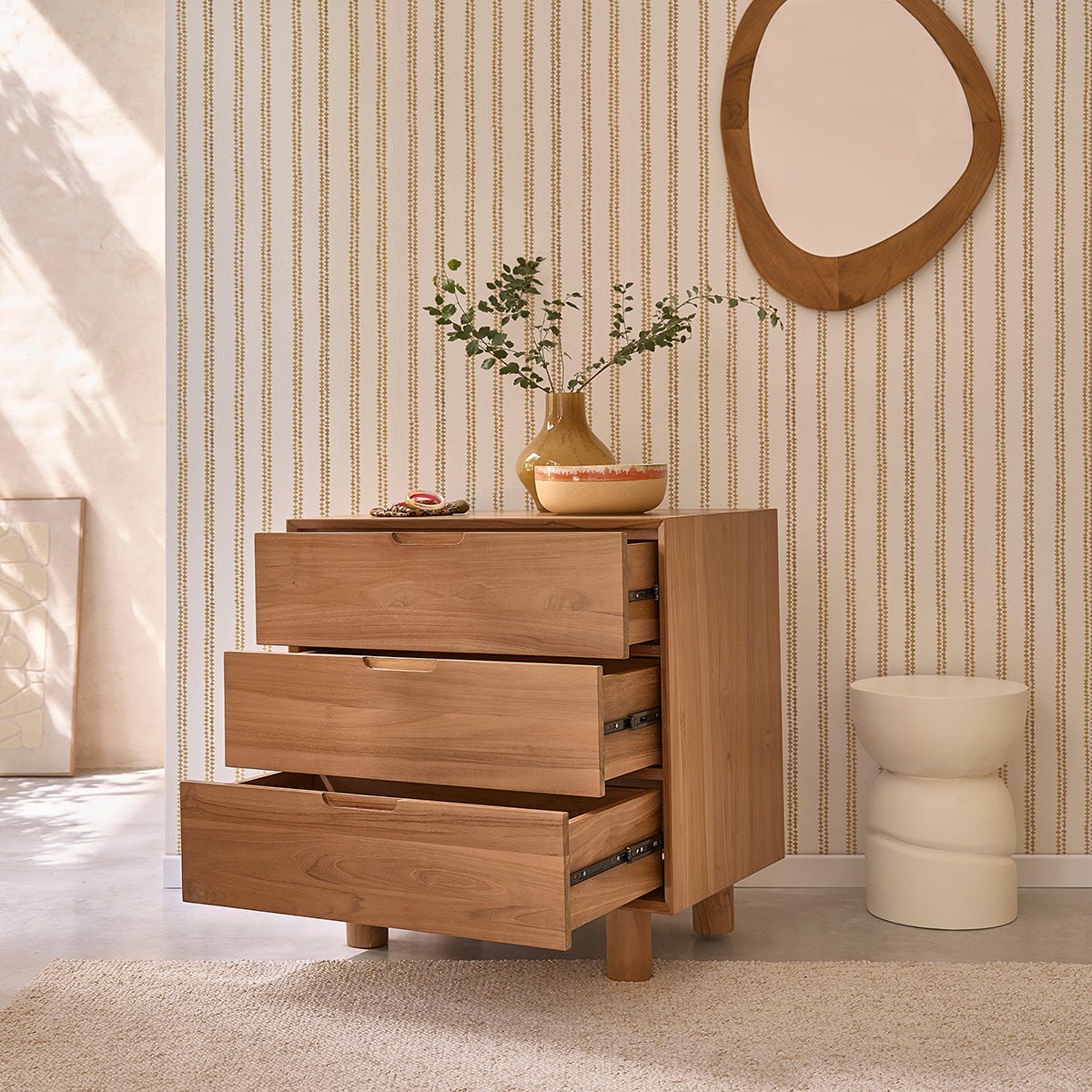 Commode en teck massif 80 cm 3 tiroirs GUSTAVE naturel, BERAH GETAH