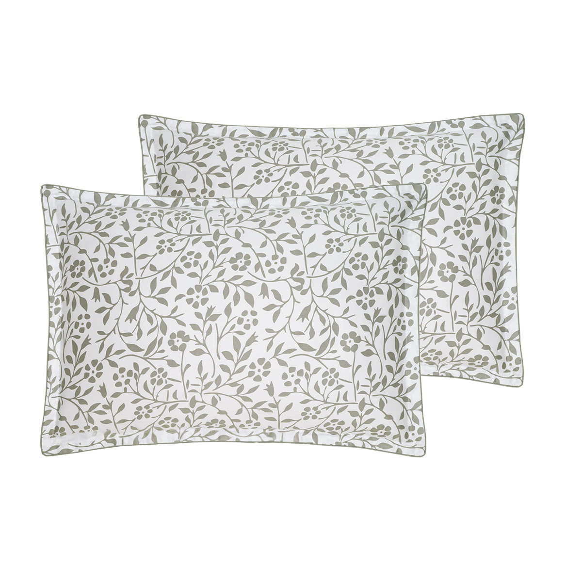 Lot de 2 taies d'oreiller en satin de coton 120 fils ELOQUENCE sauge, SENSEI MAISON