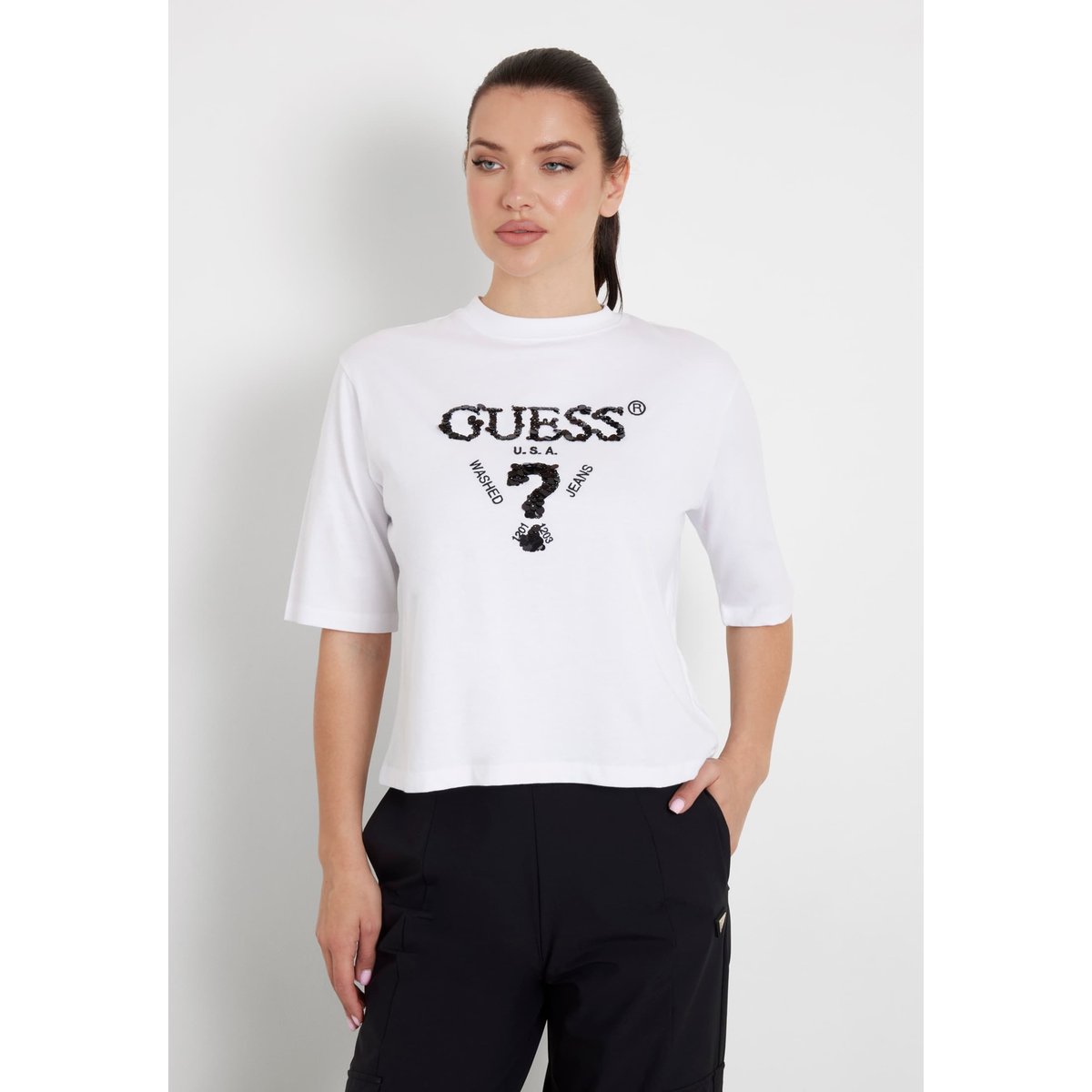 T-Shirt Boxy À Logo blanc, GUESS