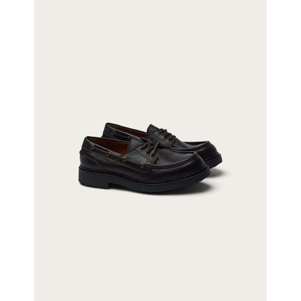 Chaussures Bateau TONKI cuir grainé marron, ODAJE