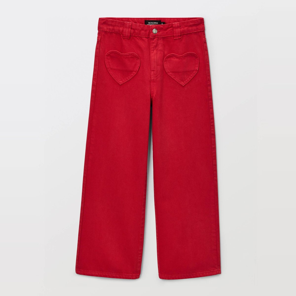 Pantalon uni avec poche coeur en coton goyave, MONOPRIX