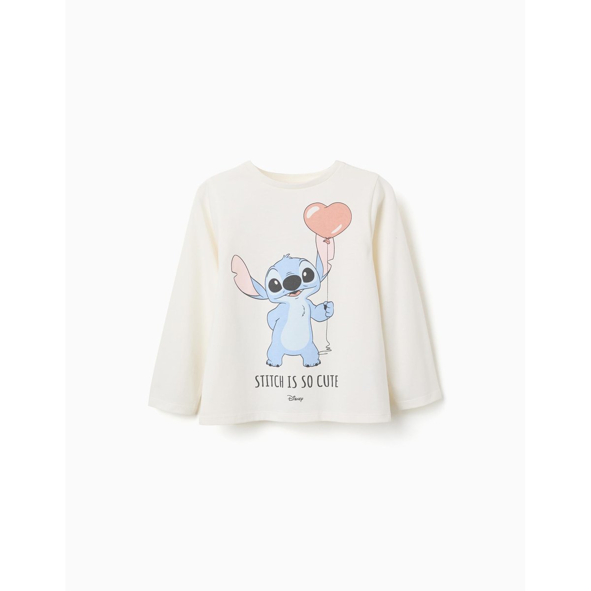 T-shirt en coton à manches longues avec imprimé Stitch is Cute blanc, ZIPPY