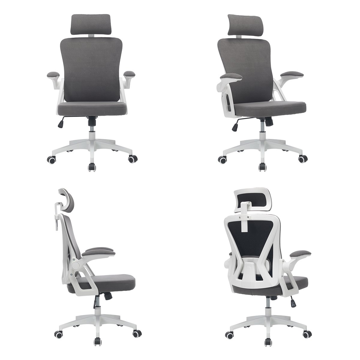 Chaise de bureau ergonomique pivotante réglable en hauteur, DARVEN gris, MEUBLES COSY