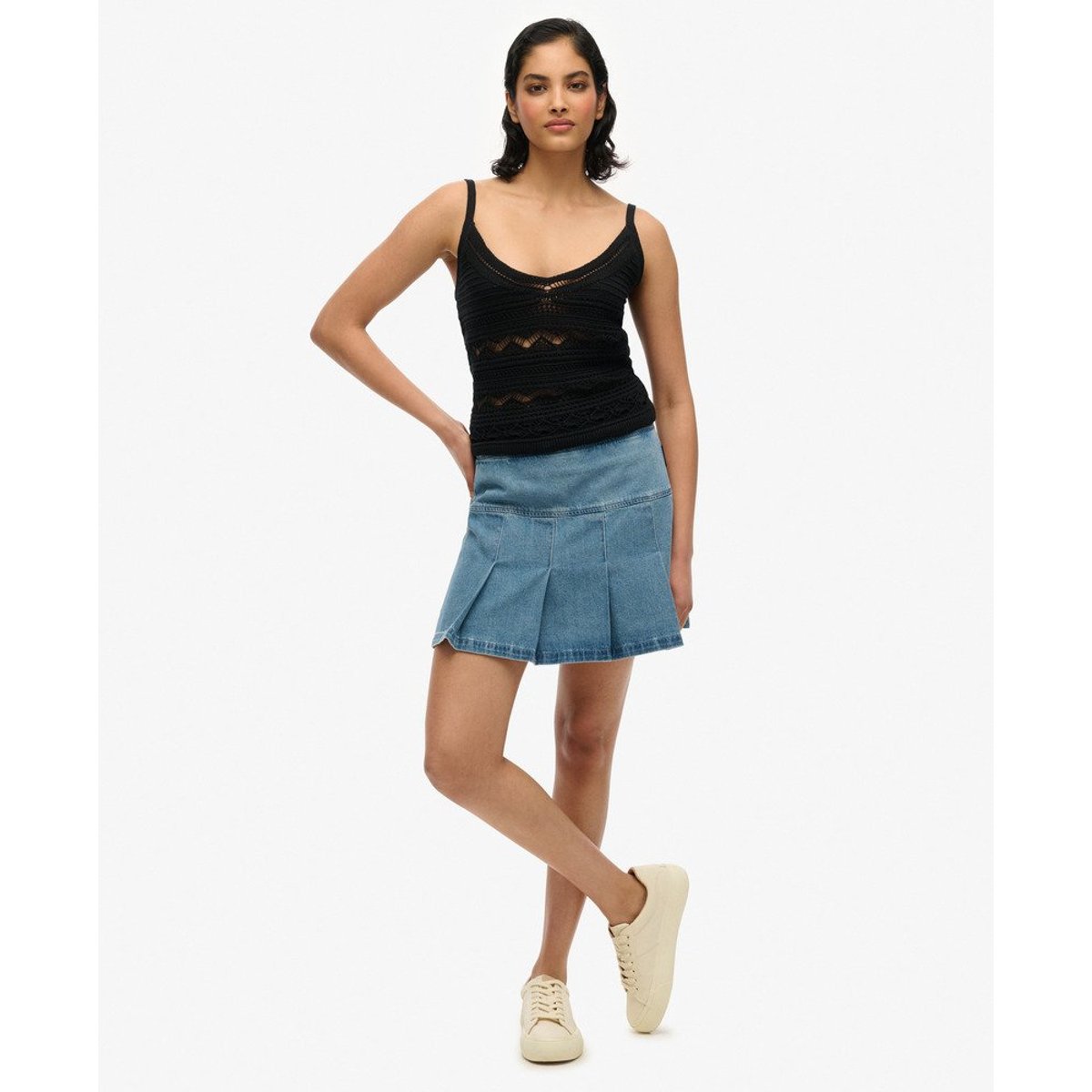 Mini-jupe plissée à empiècements délavage vintage, SUPERDRY