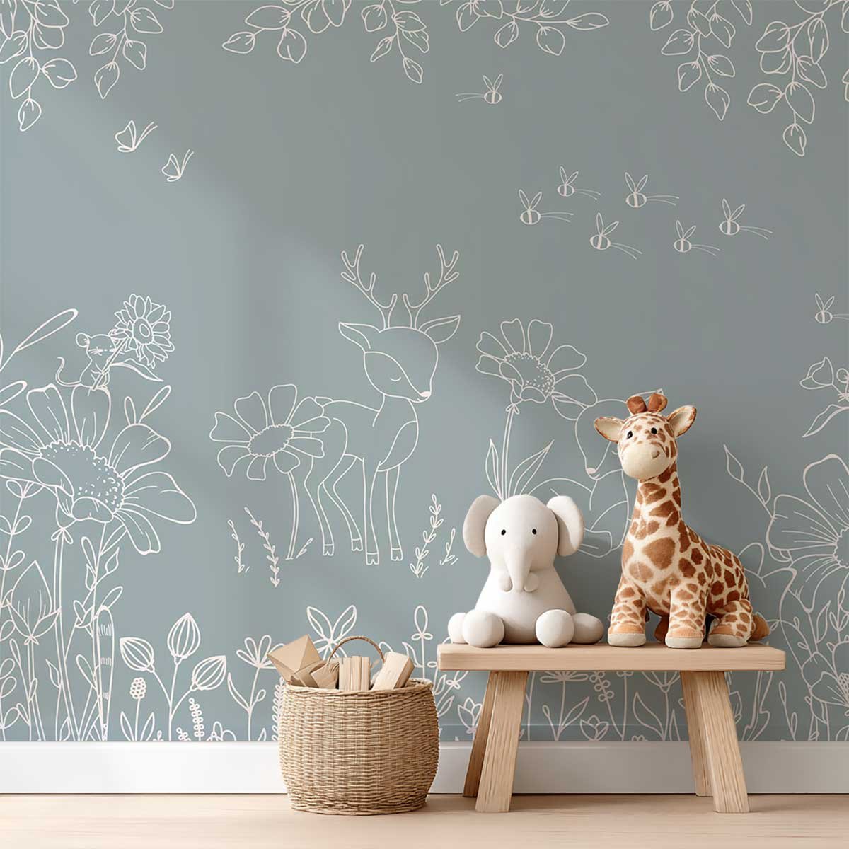Papier peint forêt animaux chambre enfant - Le Songe du Faon bleu, HEXOA