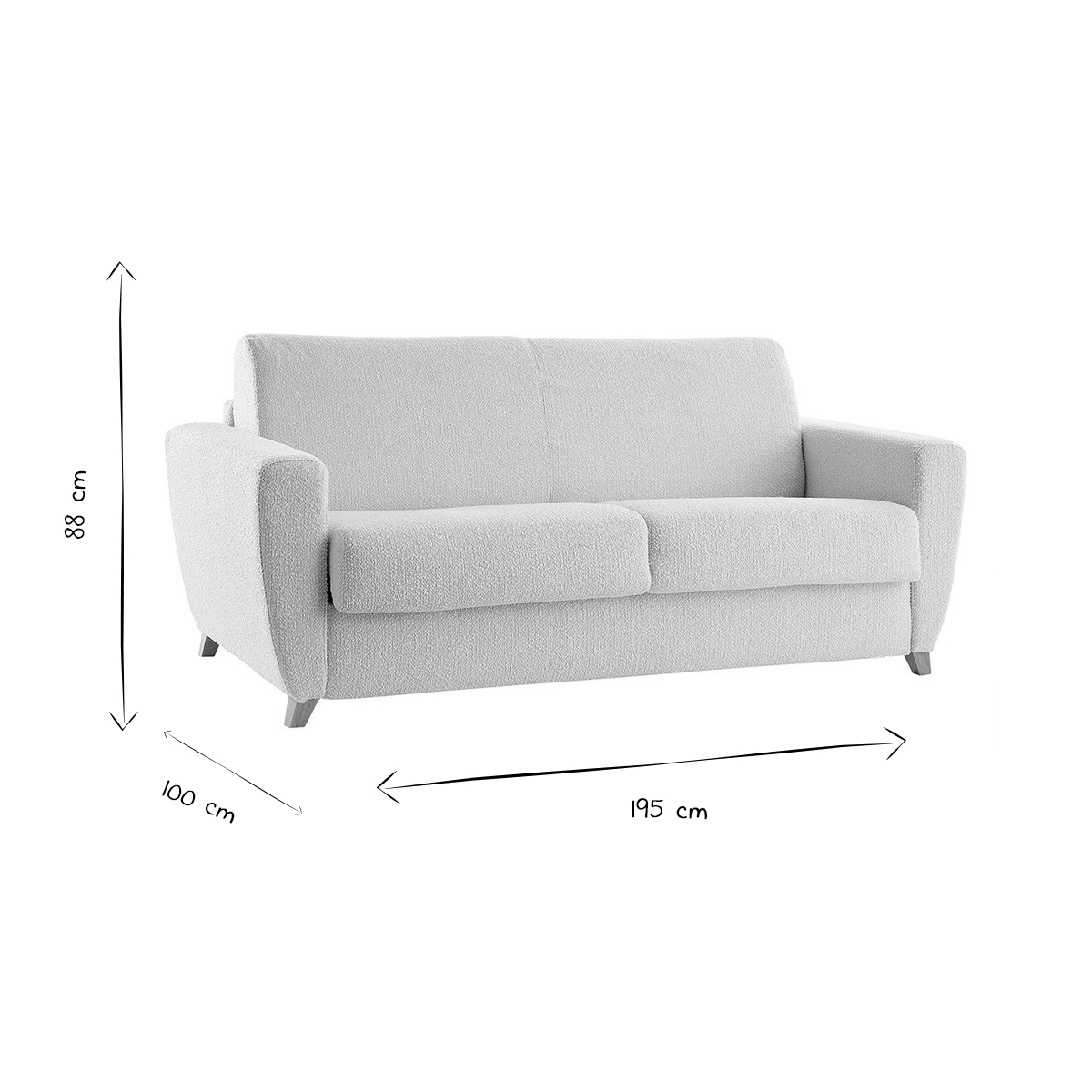 Canapé convertible 3 places en tissu bleu et bois clair avec matelas L140 cm 12 cm GRAHAM jaune, MILIBOO