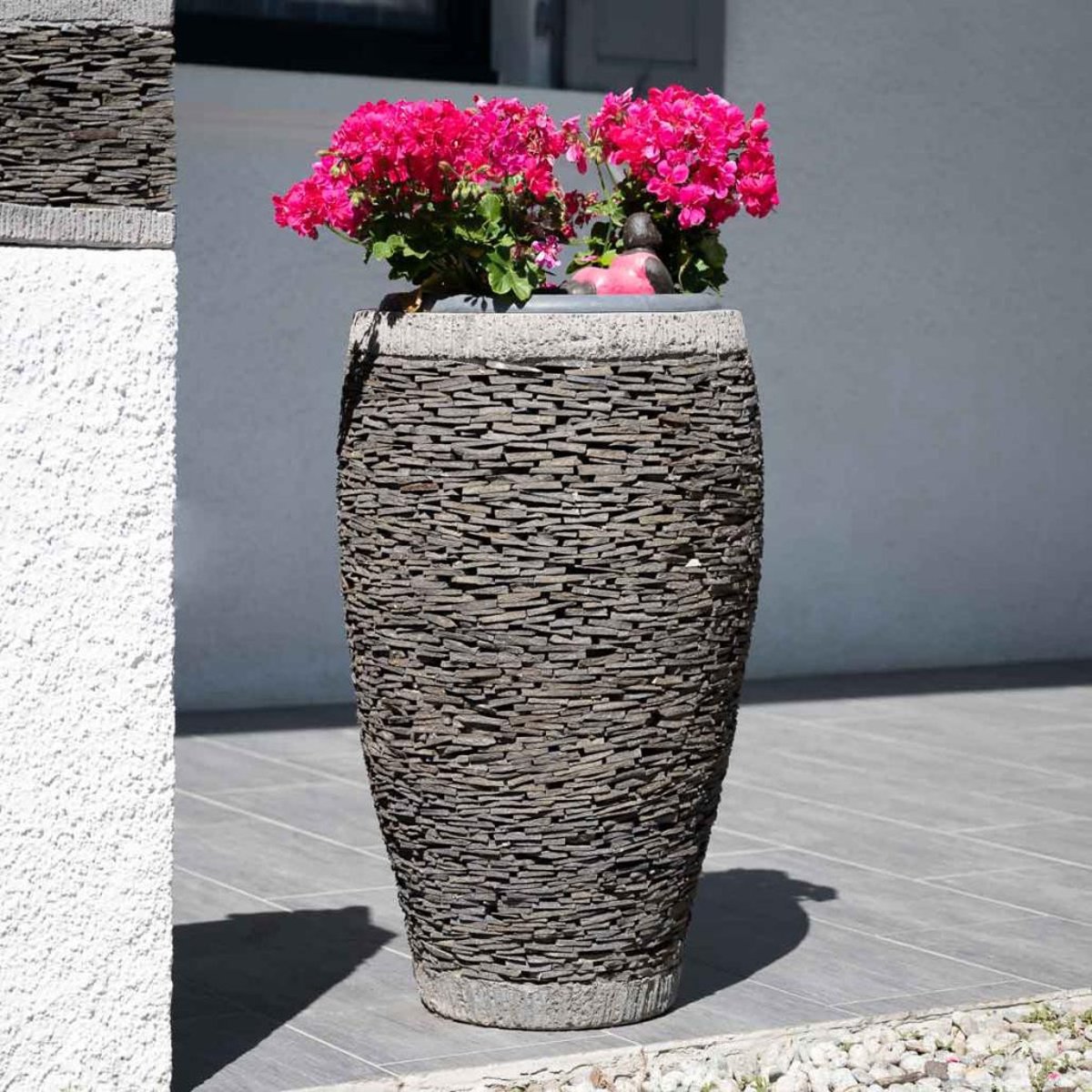 Pot bac jardinière pierre naturelle ardoise ovale forme œuf 80cm gris, WANDA COLLECTION