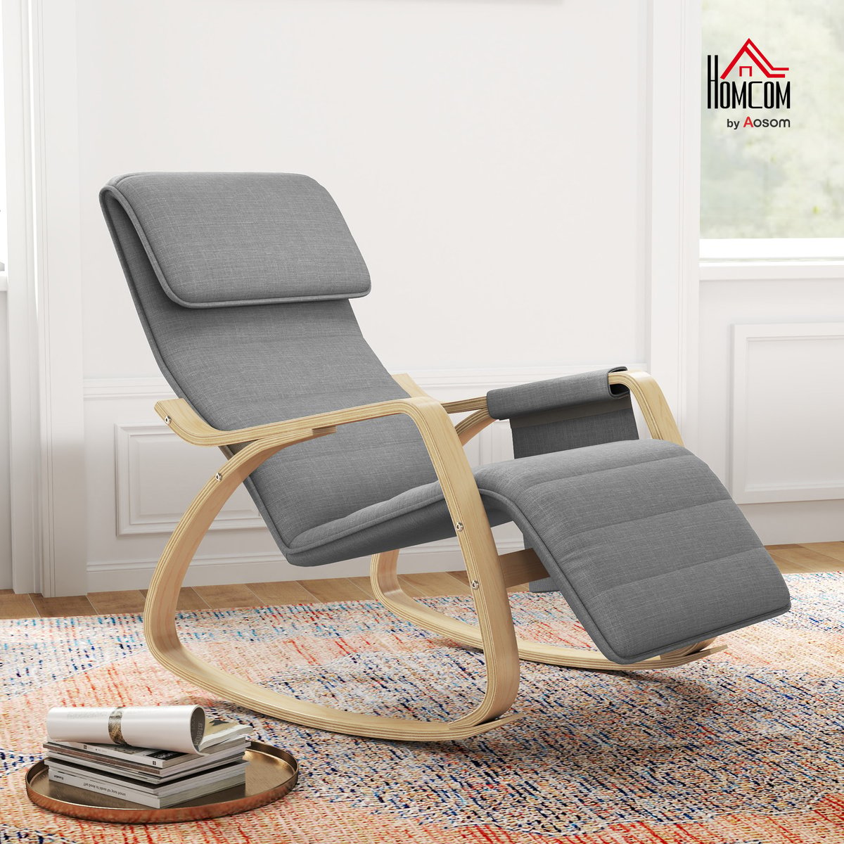 Fauteuil à bascule Lin Gris gris, HOMCOM
