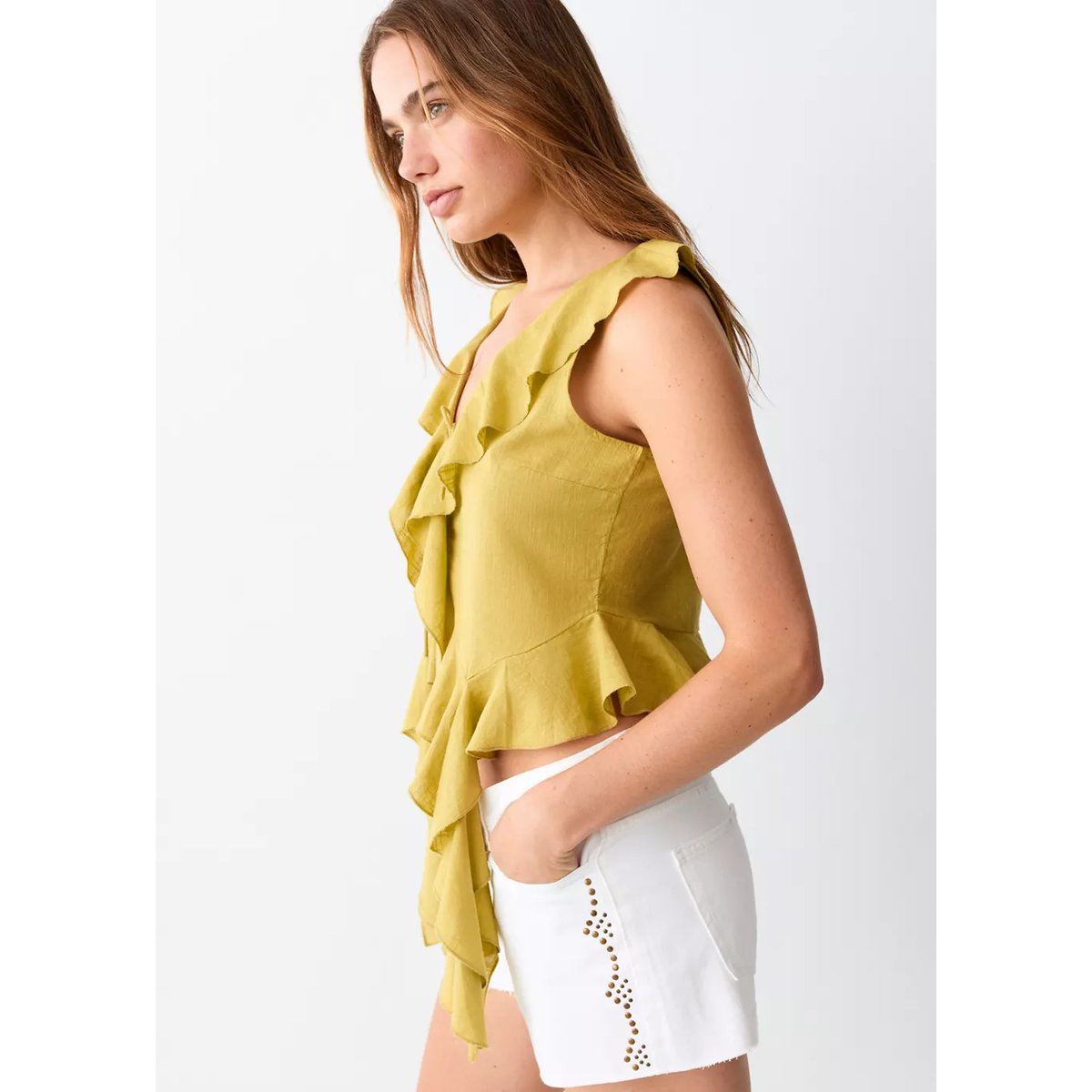 Mini-short à clous latéraux blanc cassé, MANGO TEEN