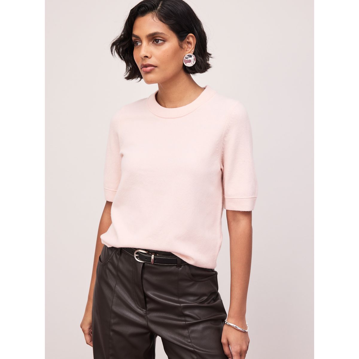 T-shirt en maille douce à manches courtes rose pâle, NEXT