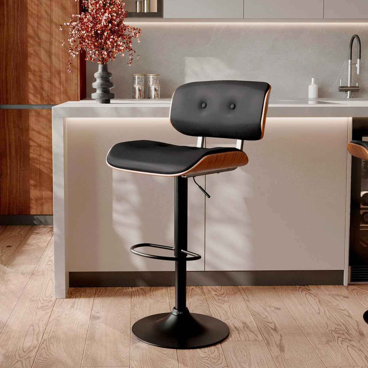 Chaise de bar réglable 65/86 cm en cuir synthétique - MELCHIOR noir, MAISON PAVANE