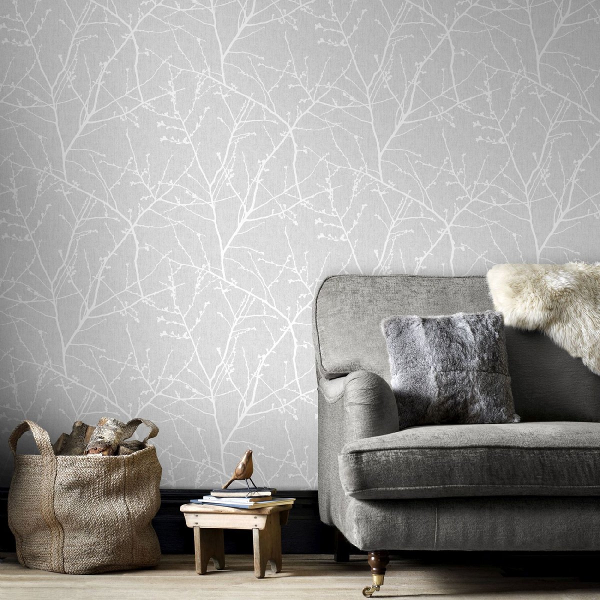 Papier peint Branches Innocence gris doux, SUPERFRESCO EASY