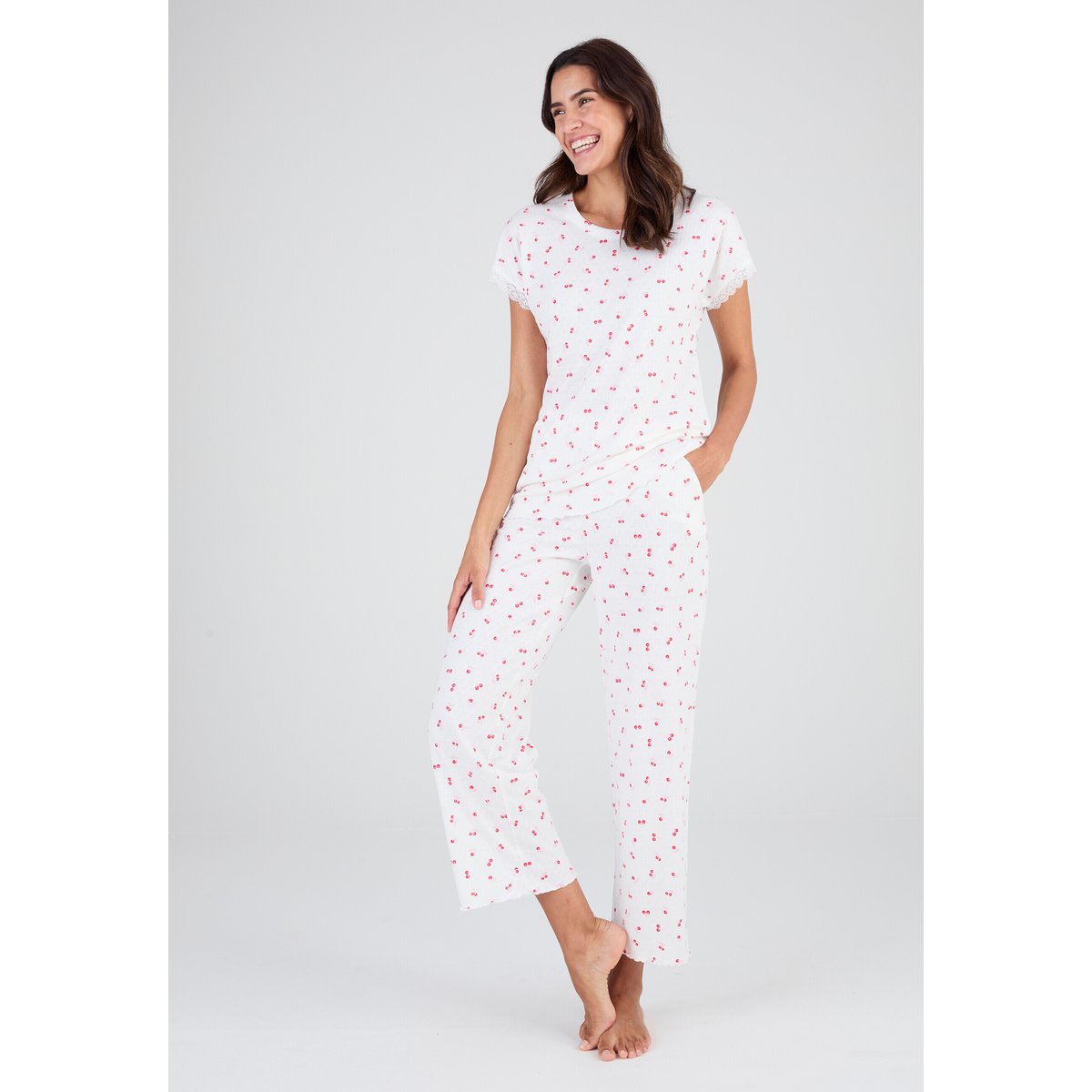 Pyjama 7/8ème en maille pointelle rose imp., DAMART