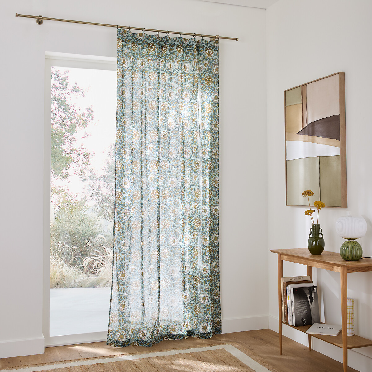 Shandira Block Print Cotton Voile Panel with Rings floral print, LA REDOUTE INTERIEURS