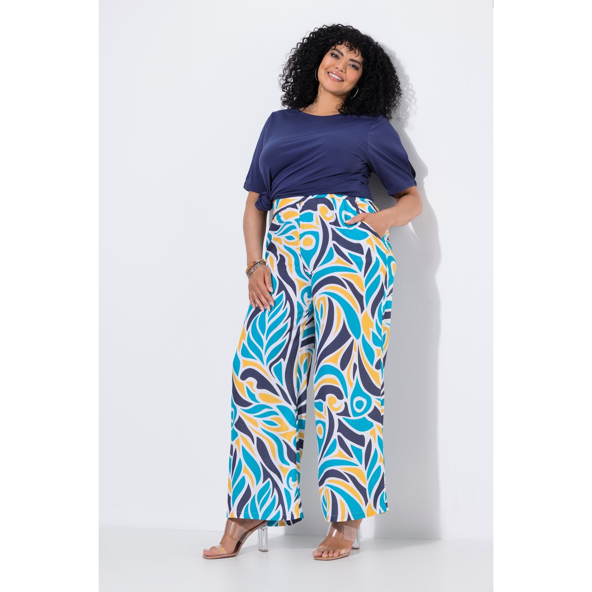 Pantalon large à ceinture élastique aqua turquoise, ULLA POPKEN