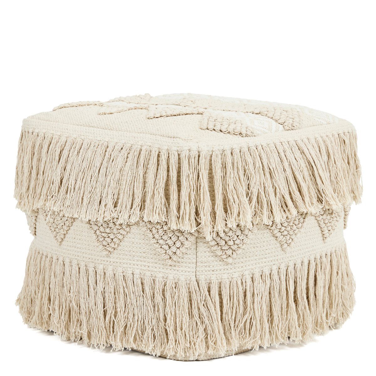 Pouf repose-pieds carré en coton capitonné bohème Oeko-Tex® - CALLI beige naturel, ICON