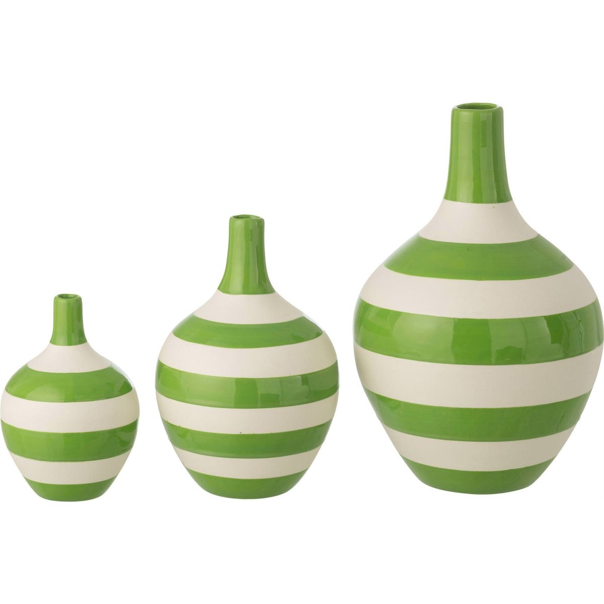 Set de 3 vases lignés en porcelaine blanc et vert, RECOLLECTION