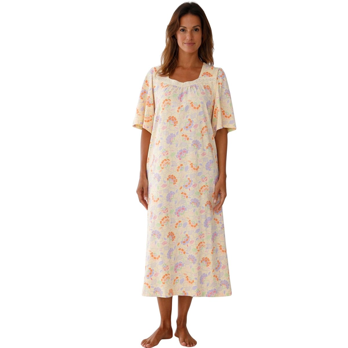 Chemise de nuit en jersey pur coton imprimé lilas, DAXON